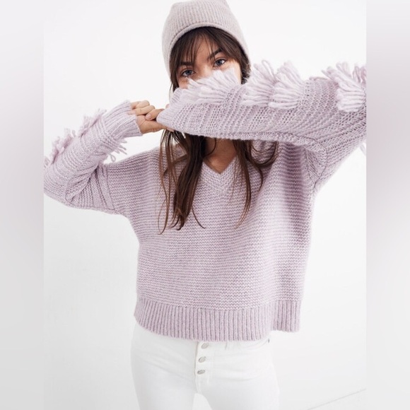 Madewell Sweaters - Madewell Women’s Lavender Fringe-Sleeve Pullover Sweater - M
